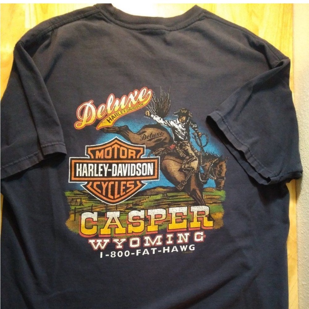 Harley-Davidson Casper Wyoming Motor Oil Pocket T-shirt vintage